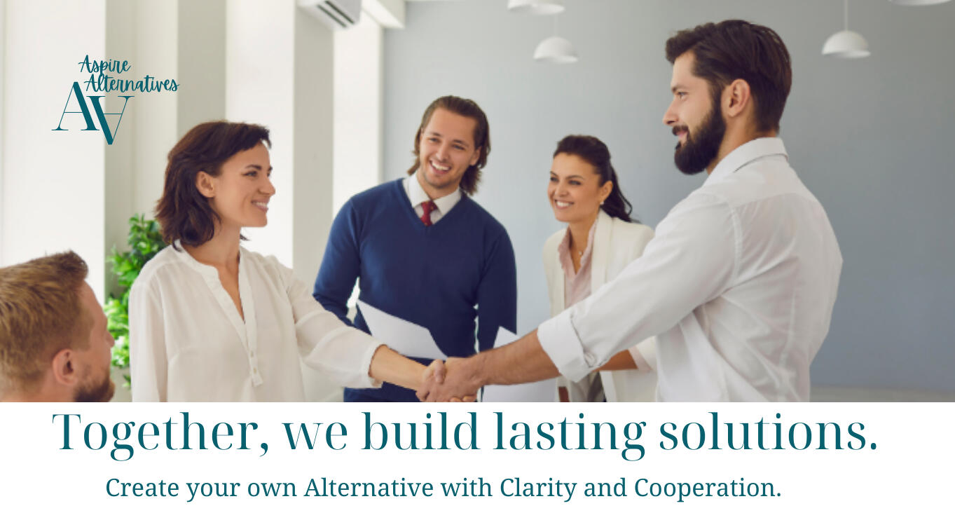 Logo of Aspire Alternatives mediation Practice on the colorfull watercolor background